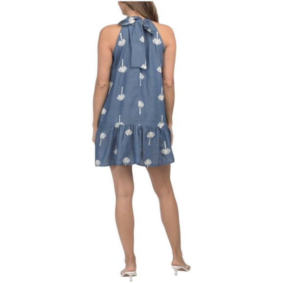 ALINE Made In Italy Sleeveless Halter Embroidered Mini Dress - Picture 2 of 3